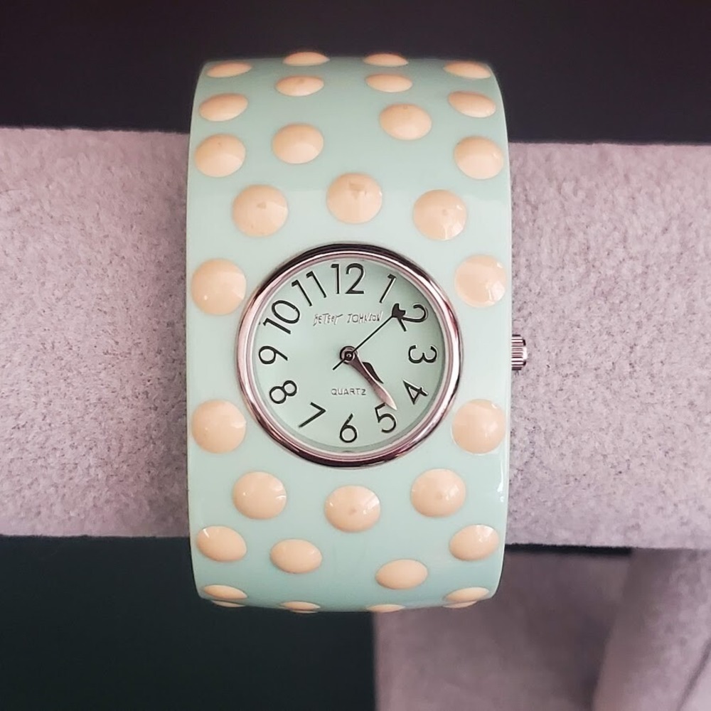 Betsey Johnson Mint Polka Dot Bangle Watch